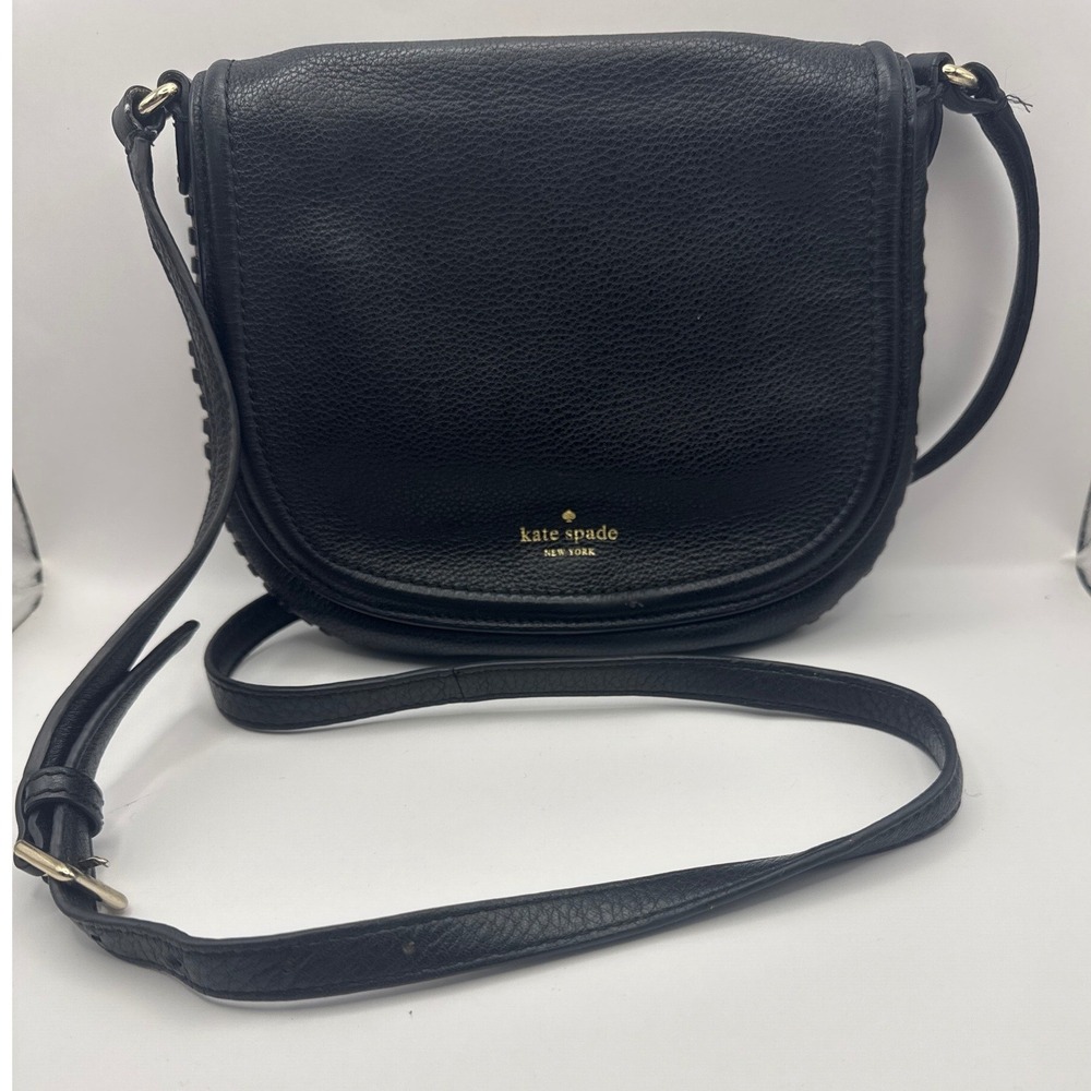 Kate Spade NY Black Leather Saddle Crossbody Bag Adjustable Strap Boho Chic
